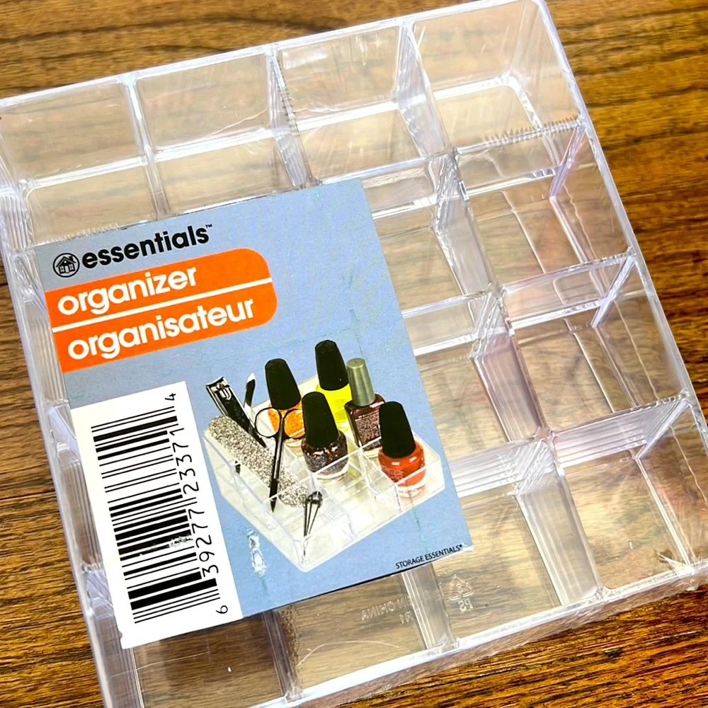 Clear plastic lucite -like cosmetics organizer